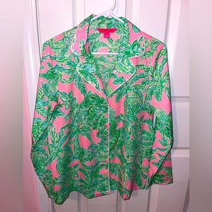 Lilly Pulitzer Pink & Green Palm Tree Pajama Set